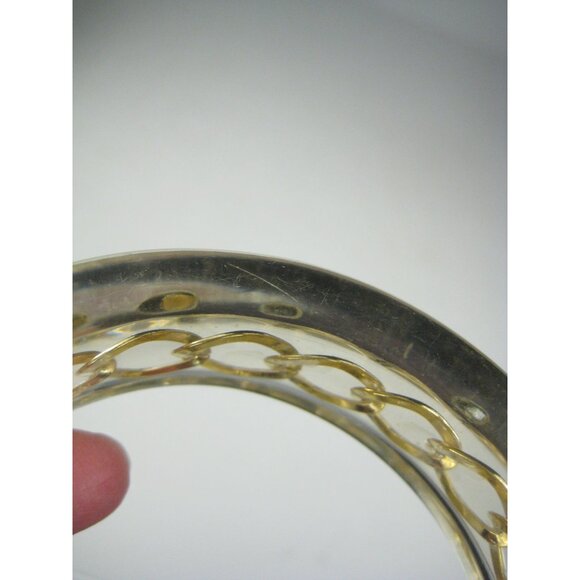 Vintage  Clear Lucite Bangle Bracelet Goldtone Curb Chain Inset Wide Statement - Picture 6 of 10